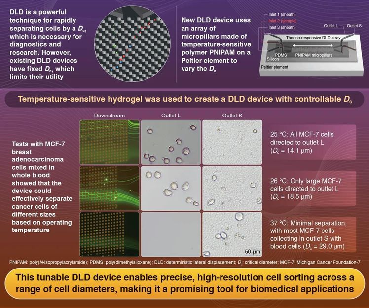 A new tunable cell-sorting device with potential biomedical applications - Precise, label-free sorting of cells of various sizes possible due to a temperature-sensitive PNIPAM hydrogel array